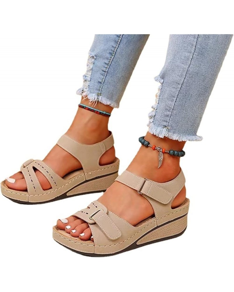 Womens Wedge Sports Sandals with Arch Support Summer Comfortable Platform Flat Shoes Outdoor Hook and Loop Ankle Strap Casual...