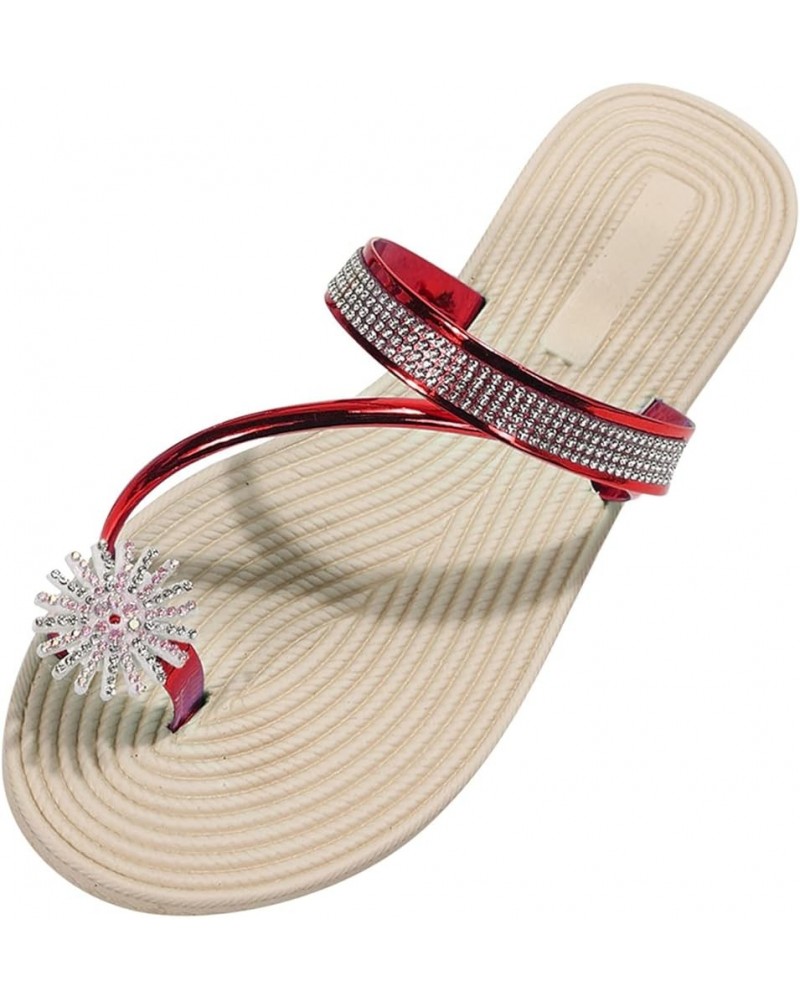 wedding sandals for bride wide width toe flip flop summer sandals women cute sandals for women Z 13-red $11.60 Sandals