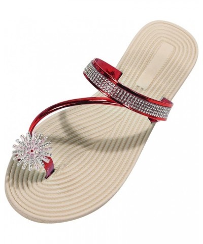 wedding sandals for bride wide width toe flip flop summer sandals women cute sandals for women Z 13-red $11.60 Sandals