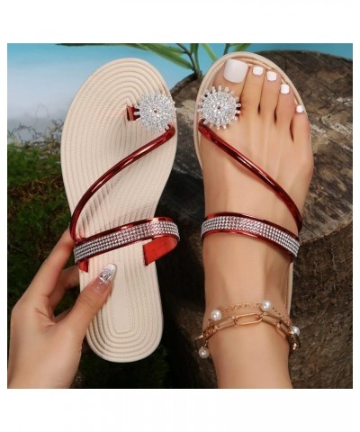 wedding sandals for bride wide width toe flip flop summer sandals women cute sandals for women Z 13-red $11.60 Sandals