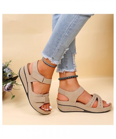 Womens Wedge Sports Sandals with Arch Support Summer Comfortable Platform Flat Shoes Outdoor Hook and Loop Ankle Strap Casual...