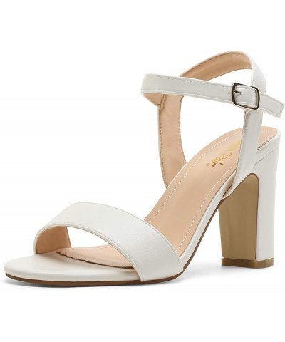 Women's Open Toe Ankle Strap High Chunky Heel Sandals 1-white/Pu $15.93 Sandals