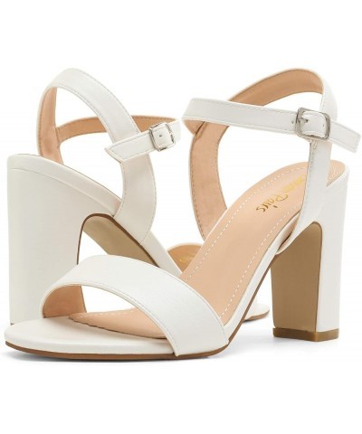 Women's Open Toe Ankle Strap High Chunky Heel Sandals 1-white/Pu $15.93 Sandals