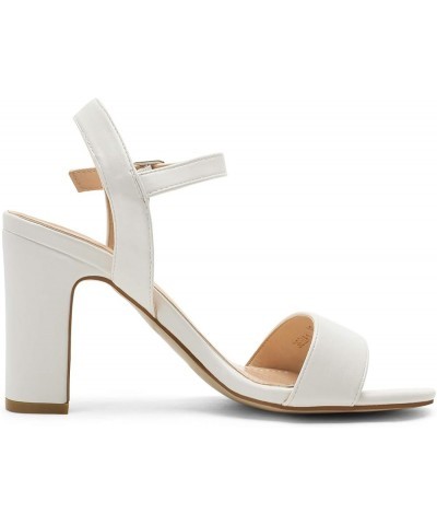 Women's Open Toe Ankle Strap High Chunky Heel Sandals 1-white/Pu $15.93 Sandals