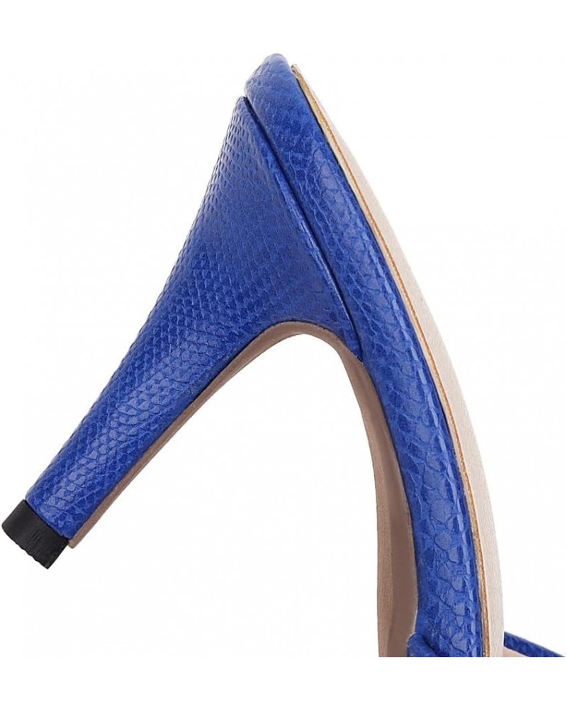 Womens FC34 Low Cut Uppers Solid Peep Toe Pu High Stiletto Heeled Sandals Blue $31.31 Sandals