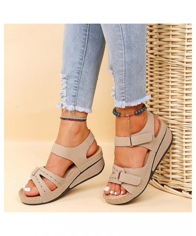 Womens Wedge Sports Sandals with Arch Support Summer Comfortable Platform Flat Shoes Outdoor Hook and Loop Ankle Strap Casual...