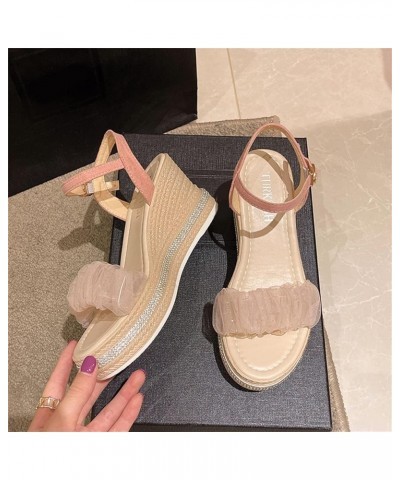 Women Fish Mouth Slip On Wedge Sandals Fashion Spring and Summer Women Sandals Thick Sole Wedge Heel Mesh Sequins Buckle Casu...