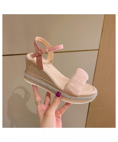 Women Fish Mouth Slip On Wedge Sandals Fashion Spring and Summer Women Sandals Thick Sole Wedge Heel Mesh Sequins Buckle Casu...