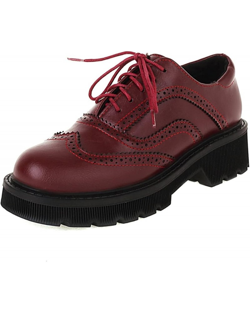 Fashion Platform Oxford Shoes Women Wingtip Low Heel B-claret $28.79 Oxfords