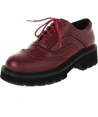 Fashion Platform Oxford Shoes Women Wingtip Low Heel B-claret $28.79 Oxfords