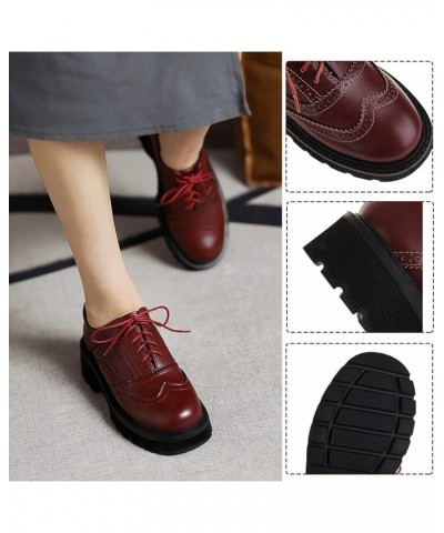 Fashion Platform Oxford Shoes Women Wingtip Low Heel B-claret $28.79 Oxfords