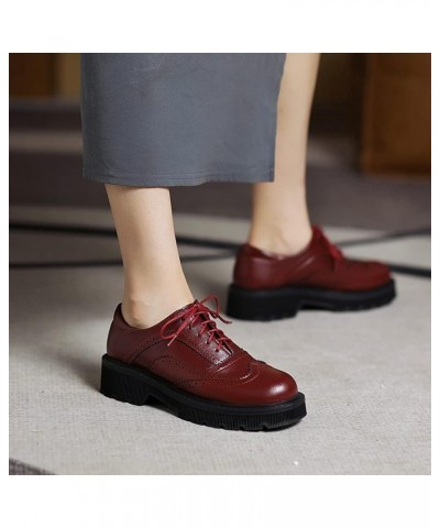 Fashion Platform Oxford Shoes Women Wingtip Low Heel B-claret $28.79 Oxfords