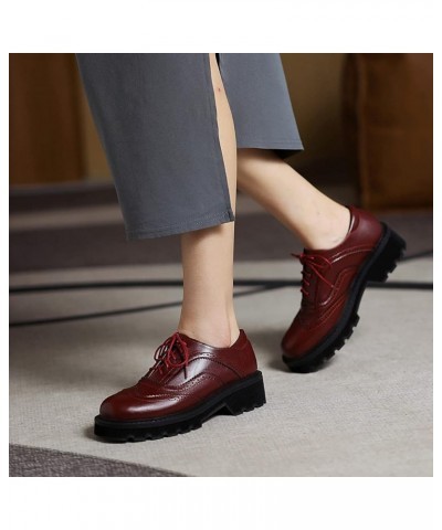 Fashion Platform Oxford Shoes Women Wingtip Low Heel B-claret $28.79 Oxfords