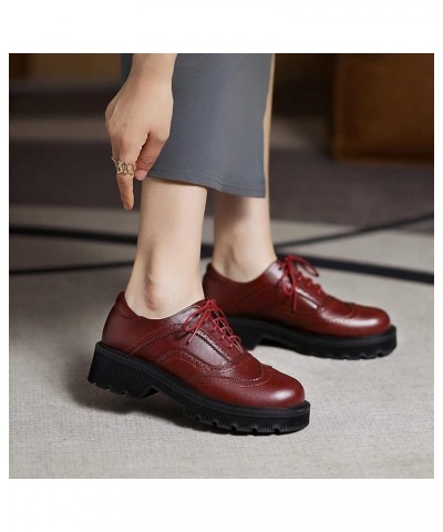 Fashion Platform Oxford Shoes Women Wingtip Low Heel B-claret $28.79 Oxfords