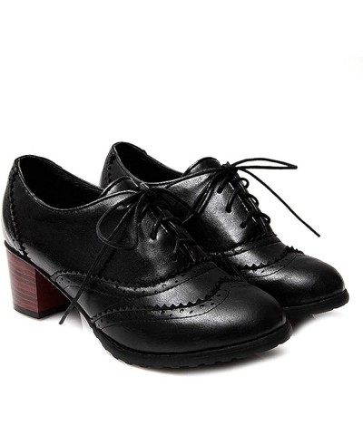 Lace Up Block Heels Oxfords Shoes for Womens Platform Walking Shoe Round Toe School Dressy Pump Oxford Black $28.91 Oxfords