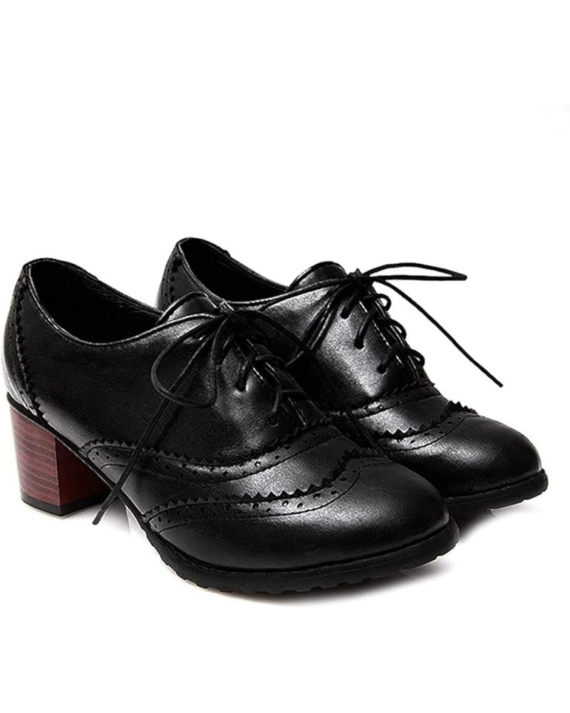 Lace Up Block Heels Oxfords Shoes for Womens Platform Walking Shoe Round Toe School Dressy Pump Oxford Black $28.91 Oxfords