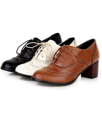 Lace Up Block Heels Oxfords Shoes for Womens Platform Walking Shoe Round Toe School Dressy Pump Oxford Black $28.91 Oxfords