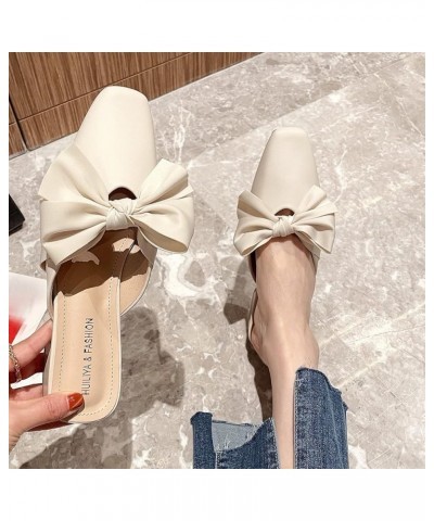 Elegant Bowtie Slide Slingback Mules Pumps for Girl Slip on Comfy Low-Heels PU Leather Mule for Daily Wear Apricot $23.36 Mul...