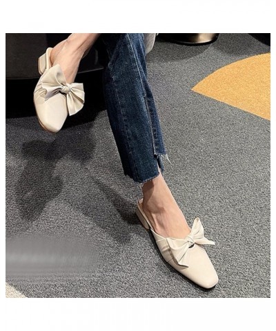 Elegant Bowtie Slide Slingback Mules Pumps for Girl Slip on Comfy Low-Heels PU Leather Mule for Daily Wear Apricot $23.36 Mul...