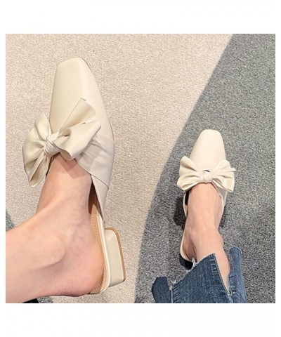 Elegant Bowtie Slide Slingback Mules Pumps for Girl Slip on Comfy Low-Heels PU Leather Mule for Daily Wear Apricot $23.36 Mul...