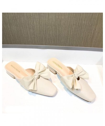 Elegant Bowtie Slide Slingback Mules Pumps for Girl Slip on Comfy Low-Heels PU Leather Mule for Daily Wear Apricot $23.36 Mul...