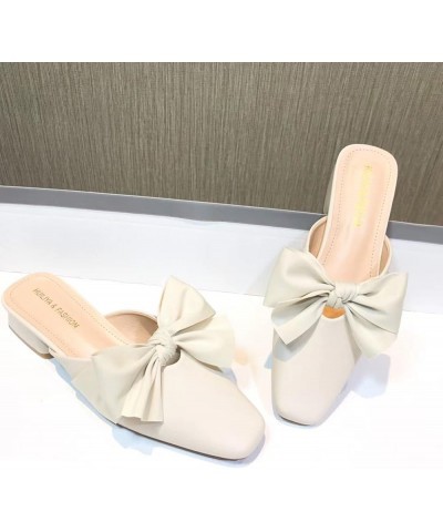 Elegant Bowtie Slide Slingback Mules Pumps for Girl Slip on Comfy Low-Heels PU Leather Mule for Daily Wear Apricot $23.36 Mul...