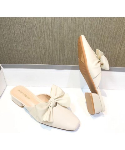 Elegant Bowtie Slide Slingback Mules Pumps for Girl Slip on Comfy Low-Heels PU Leather Mule for Daily Wear Apricot $23.36 Mul...