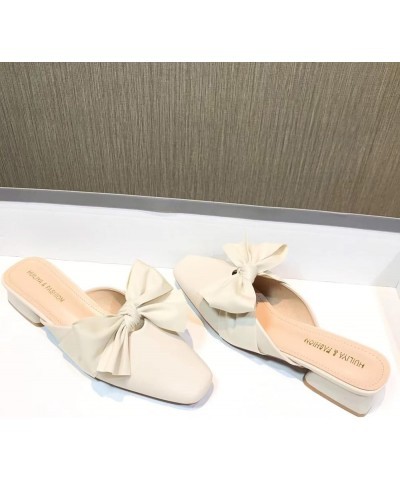 Elegant Bowtie Slide Slingback Mules Pumps for Girl Slip on Comfy Low-Heels PU Leather Mule for Daily Wear Apricot $23.36 Mul...