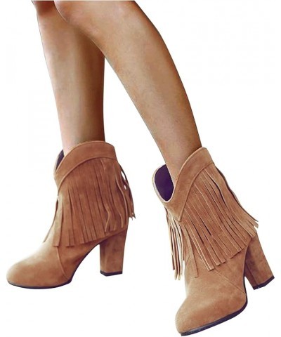 Cowboy Boots for Women High Heel Suede Mid Calf Boots Western Cowgirl Retro Tassel Boots Wide Calf Winter Roman Fringe Boots ...