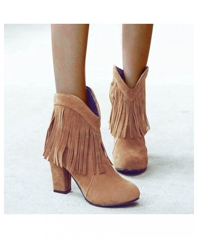 Cowboy Boots for Women High Heel Suede Mid Calf Boots Western Cowgirl Retro Tassel Boots Wide Calf Winter Roman Fringe Boots ...