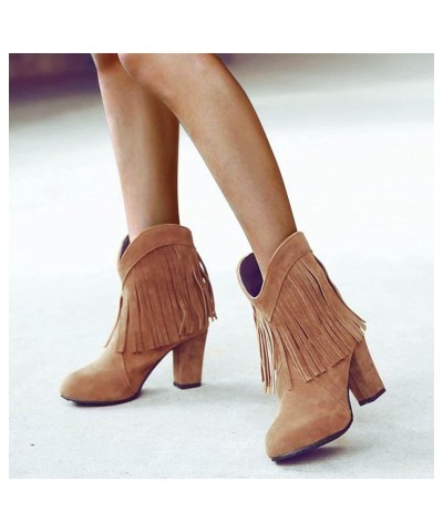 Cowboy Boots for Women High Heel Suede Mid Calf Boots Western Cowgirl Retro Tassel Boots Wide Calf Winter Roman Fringe Boots ...