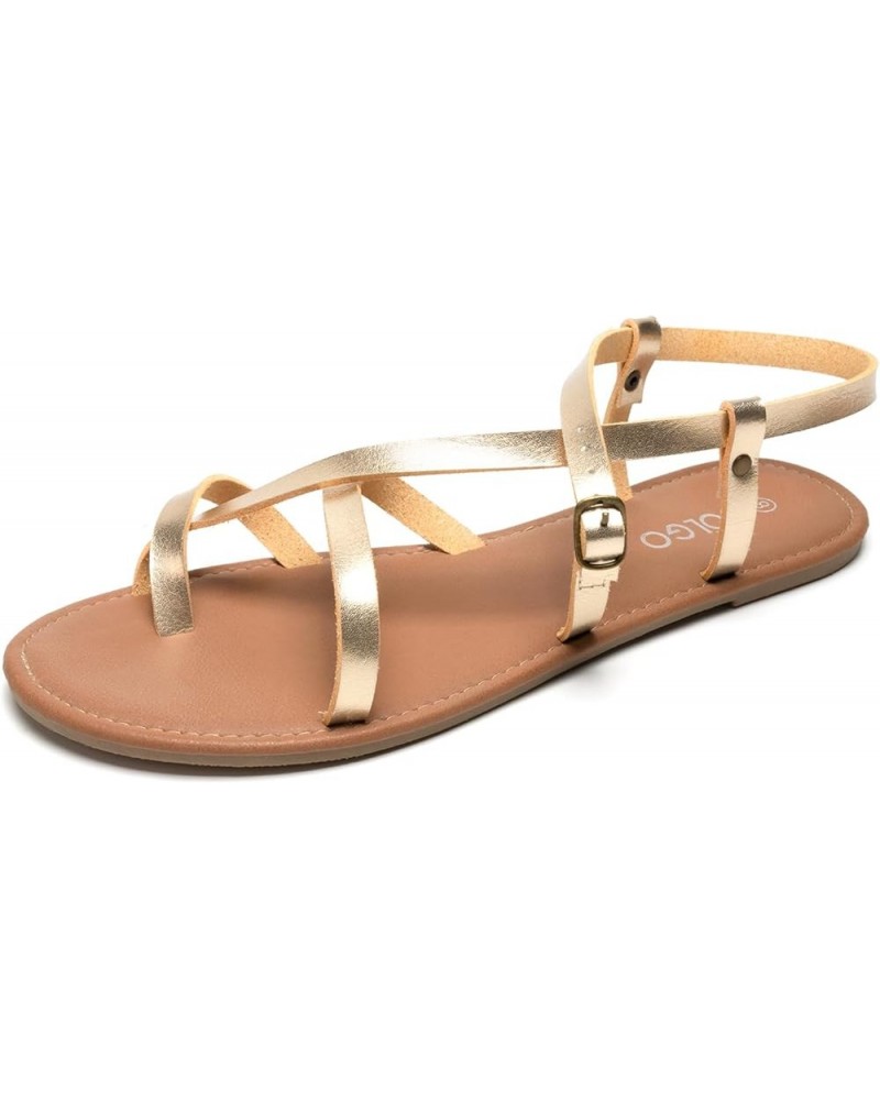 Women's Summer Strappy Flat Sandals, Adjustable Casual Fisherman Sandal with Open Toe Slingback Gladiator Sandals New Gold $1...