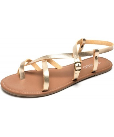 Women's Summer Strappy Flat Sandals, Adjustable Casual Fisherman Sandal with Open Toe Slingback Gladiator Sandals New Gold $1...