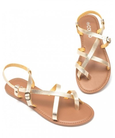 Women's Summer Strappy Flat Sandals, Adjustable Casual Fisherman Sandal with Open Toe Slingback Gladiator Sandals New Gold $1...