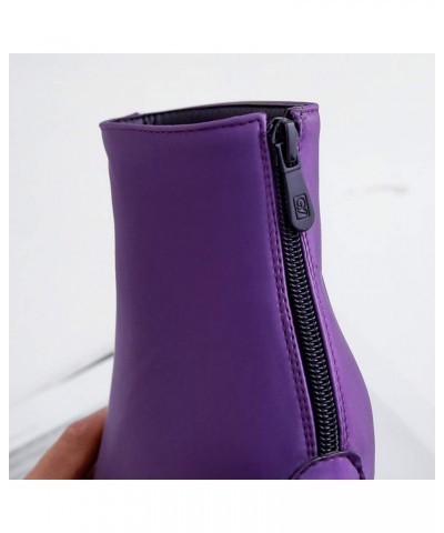 Women Ankle Boots with High Block Heel Purple $10.45 Boots