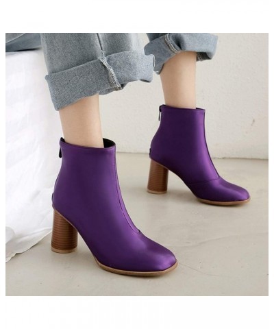 Women Ankle Boots with High Block Heel Purple $10.45 Boots