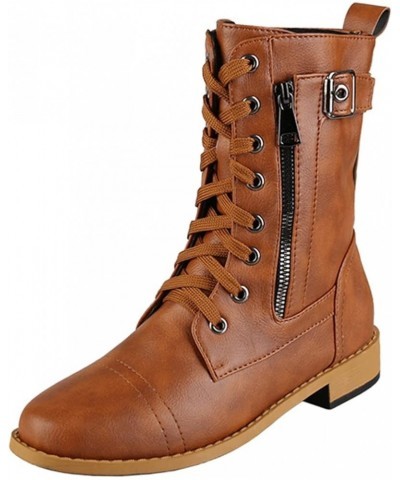 Cowgirl Boots, Women Zipper Chunky Heel Middle Tube Round Toe Boots 01 Brown $22.71 Boots