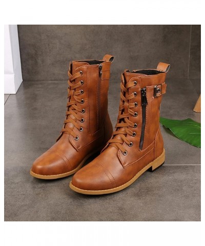 Cowgirl Boots, Women Zipper Chunky Heel Middle Tube Round Toe Boots 01 Brown $22.71 Boots