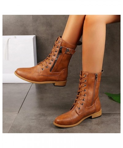 Cowgirl Boots, Women Zipper Chunky Heel Middle Tube Round Toe Boots 01 Brown $22.71 Boots