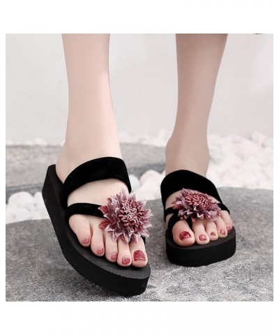 Summer Slippers for Ladies Bohemian Bow Flowers Decoration Sandals Women Open Toe Beach Thick Heel Sandals for Women (Purple,...