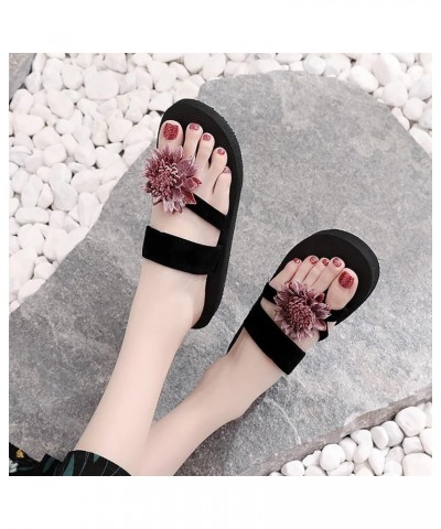 Summer Slippers for Ladies Bohemian Bow Flowers Decoration Sandals Women Open Toe Beach Thick Heel Sandals for Women (Purple,...