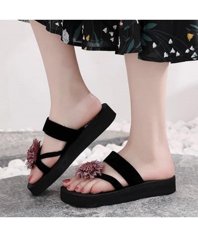 Summer Slippers for Ladies Bohemian Bow Flowers Decoration Sandals Women Open Toe Beach Thick Heel Sandals for Women (Purple,...