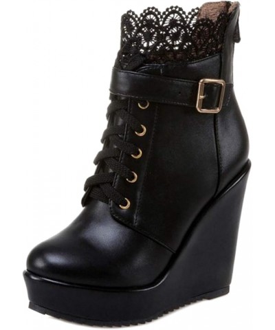 Black Wedge Boots for Women Platform Ankle Boots Comfort Winter Shoes Black $28.87 Boots