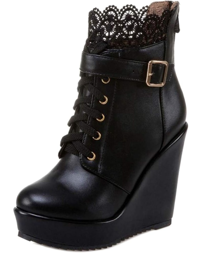 Black Wedge Boots for Women Platform Ankle Boots Comfort Winter Shoes Black $28.87 Boots