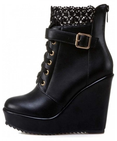 Black Wedge Boots for Women Platform Ankle Boots Comfort Winter Shoes Black $28.87 Boots