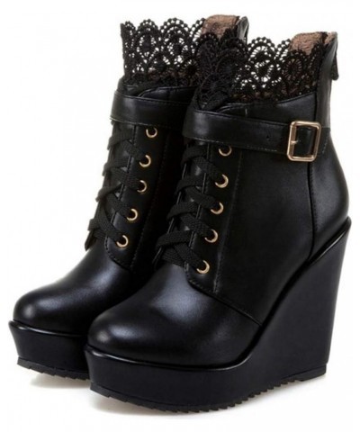 Black Wedge Boots for Women Platform Ankle Boots Comfort Winter Shoes Black $28.87 Boots