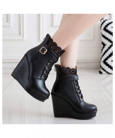 Black Wedge Boots for Women Platform Ankle Boots Comfort Winter Shoes Black $28.87 Boots