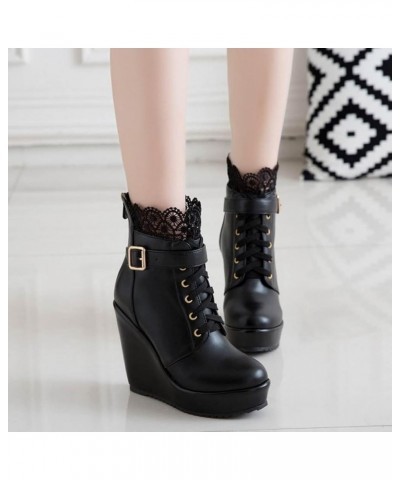 Black Wedge Boots for Women Platform Ankle Boots Comfort Winter Shoes Black $28.87 Boots