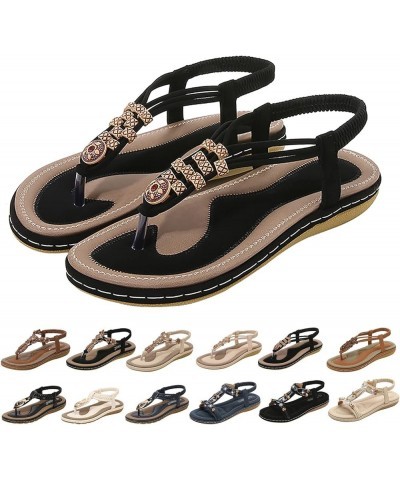 Women's Summer Bohemian T-Strap Open Toe Sandals Braided Flat Casual Slippers Ladies Ankle Elastic Thong Beach Flip Flops (Be...