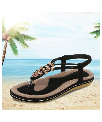 Women's Summer Bohemian T-Strap Open Toe Sandals Braided Flat Casual Slippers Ladies Ankle Elastic Thong Beach Flip Flops (Be...